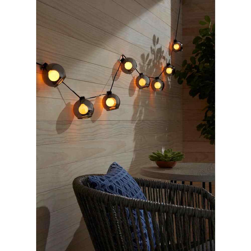 Hampton Bay 8-Light 10 ft. BlackPlug-In String Light w/ Smoky Glass Shades