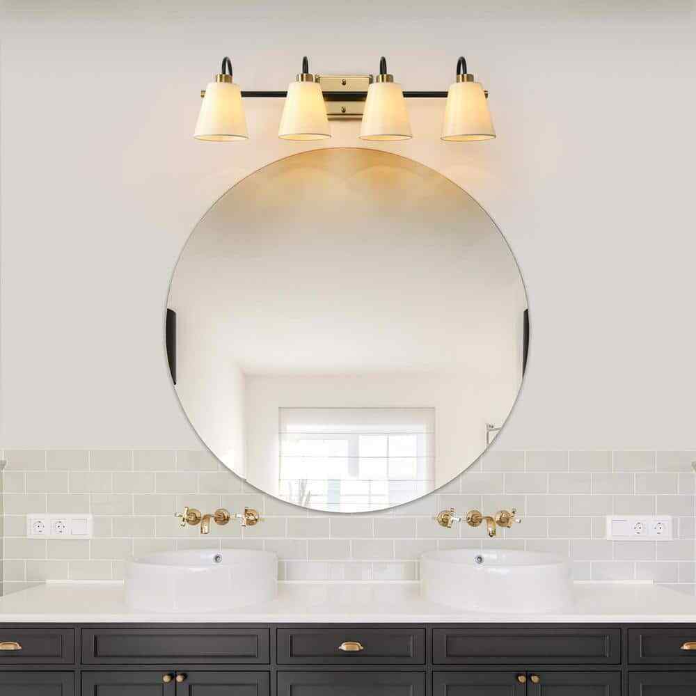LNC Modern Classic 28 in. W 4-Light Plated Brass and Black tLinear Vanity Light