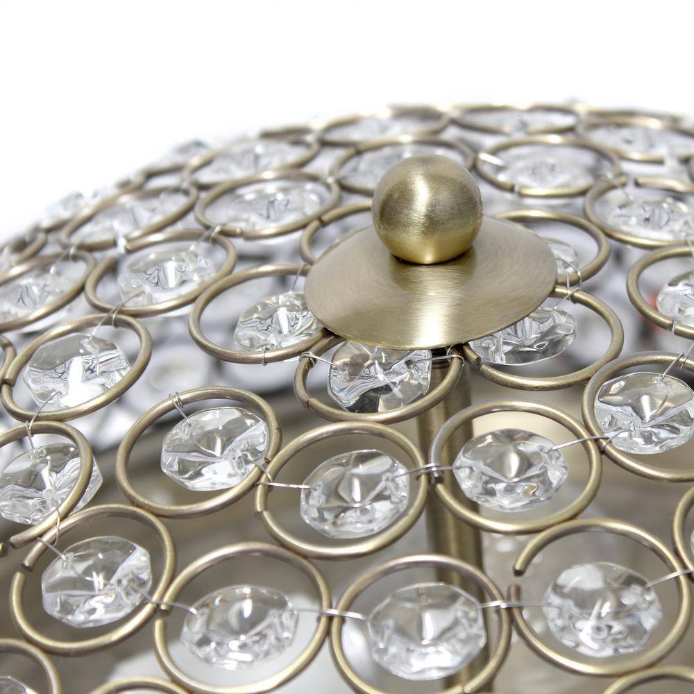 Elegant Designs Elipse 13 in. 2-Light Antique Brass and Crystal Flush Mount