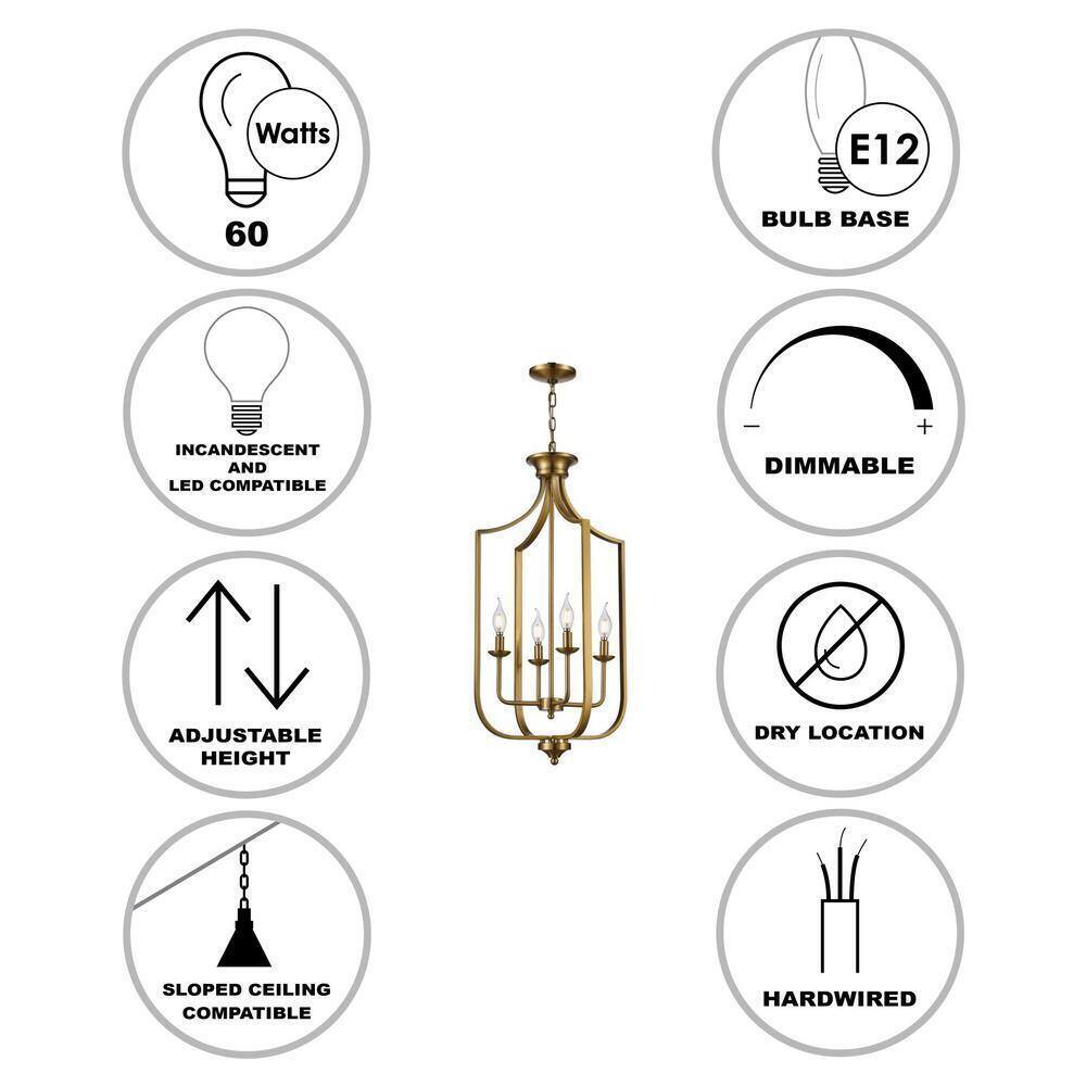Bel Air Lighting Hillcrest 16 in. 4-Light Antique Gold Hanging Kitchen Light