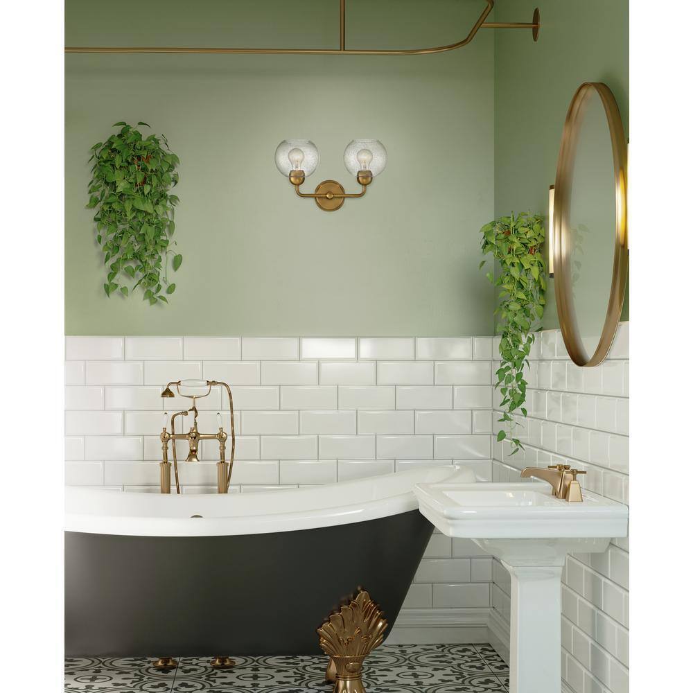 Home Decorators Jill 16 in. 2-Light Gold Vanity Light w/ Seeded Glass Shade