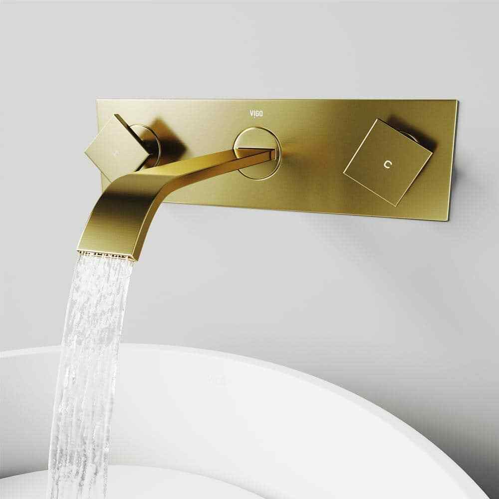 VIGO Titus Single-Hole Wall Mount Bathroom Faucet in Matte Brushed Gold