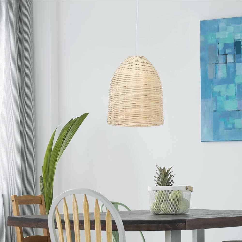 Elegant Designs 12 in. 1-Light Natural Elongated Coastal Dome Downlight Pendant