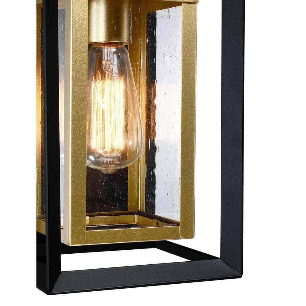 Pia Ricco 1-Light Matte Black + Golden Outdoor Fixture Wall Lantern Sconce