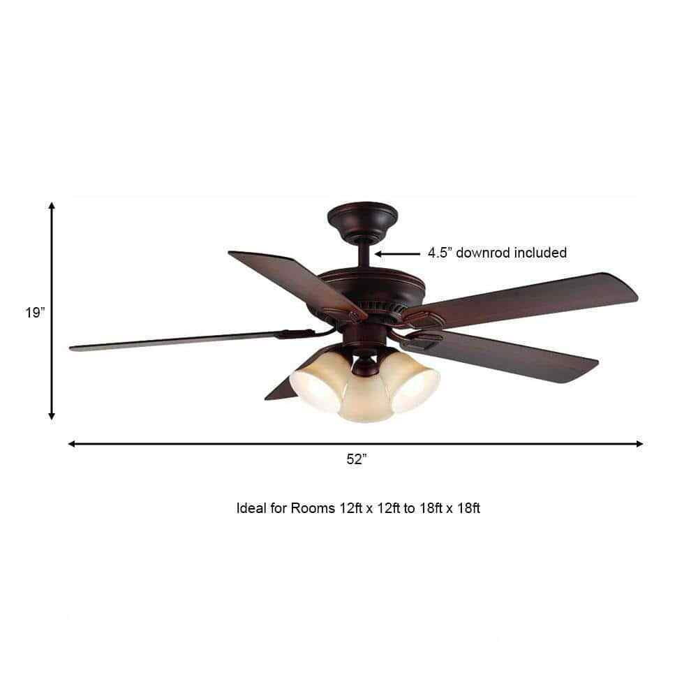 Hampton Bay Campbell 52 in. Indoor LED Bronze Ceiling Fan w/ Light and remote