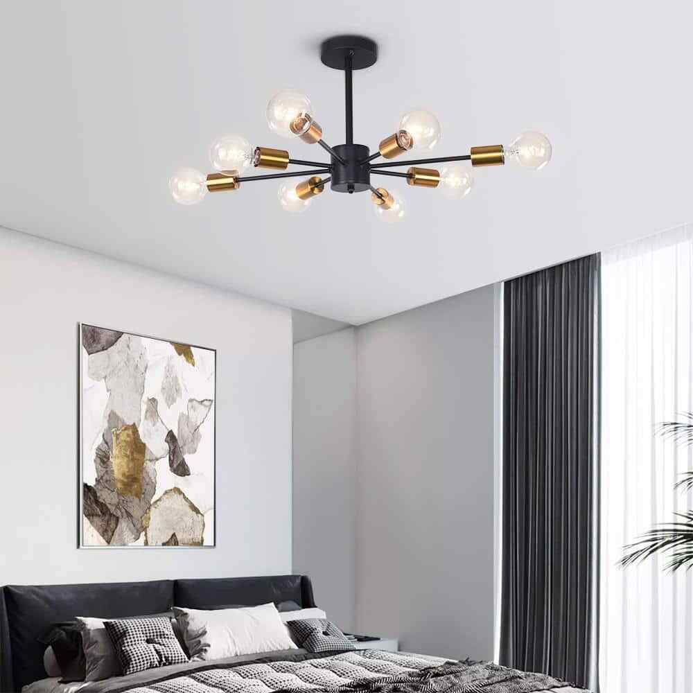 RRTYO Taraji 24.01 in. 8-Light Semi Black and Gold Semi-Flush Mount