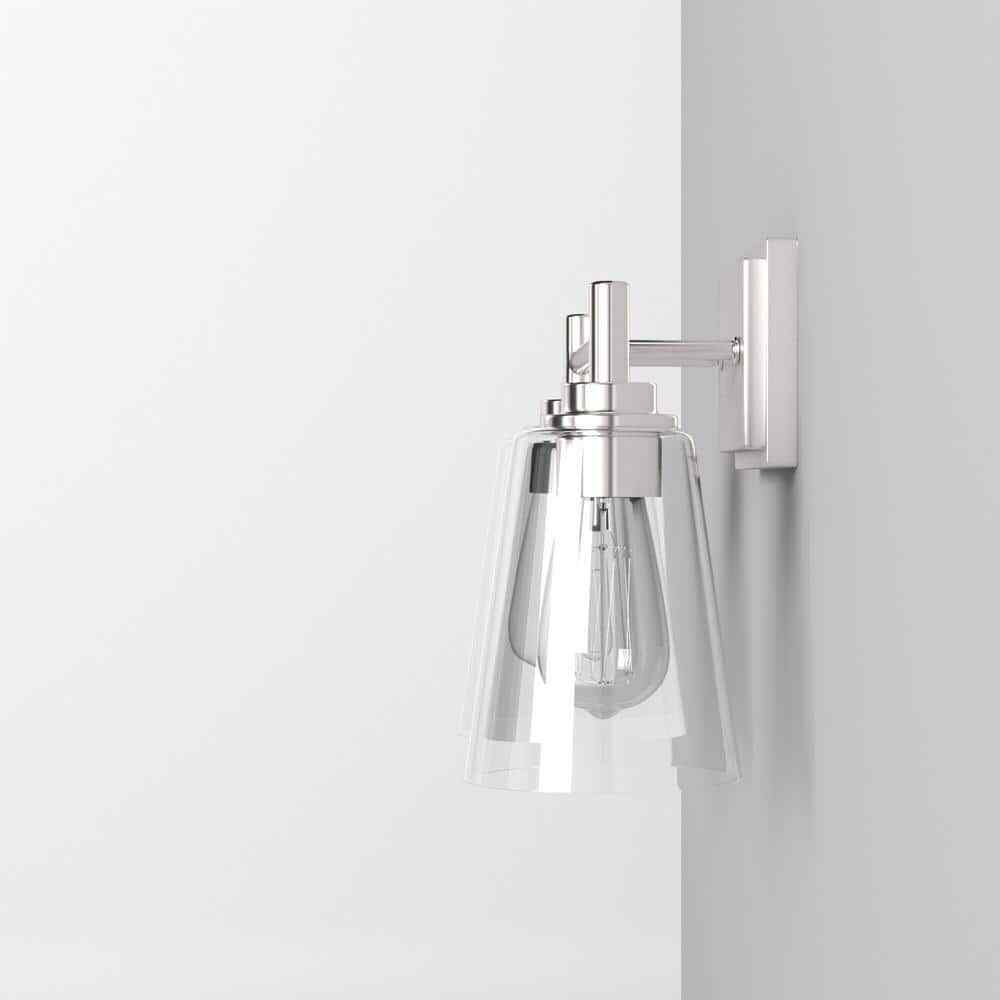 Hampton Bay 15 in. Wakefield Brushed Nickel Bathroom Vanity Light w/ Clear Glass