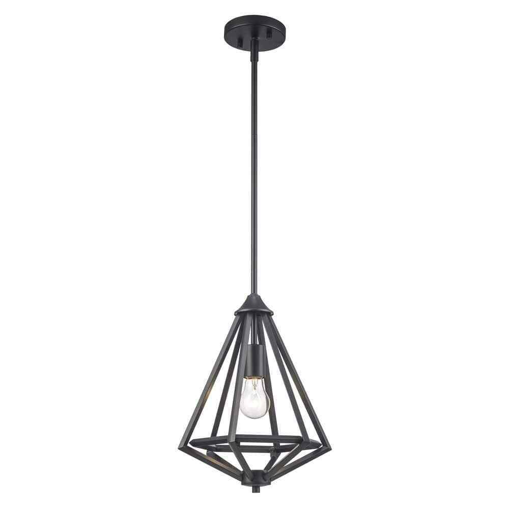 Home Decorators Hubley 1-Light Triangular Black Mini Pendant Light Fixture