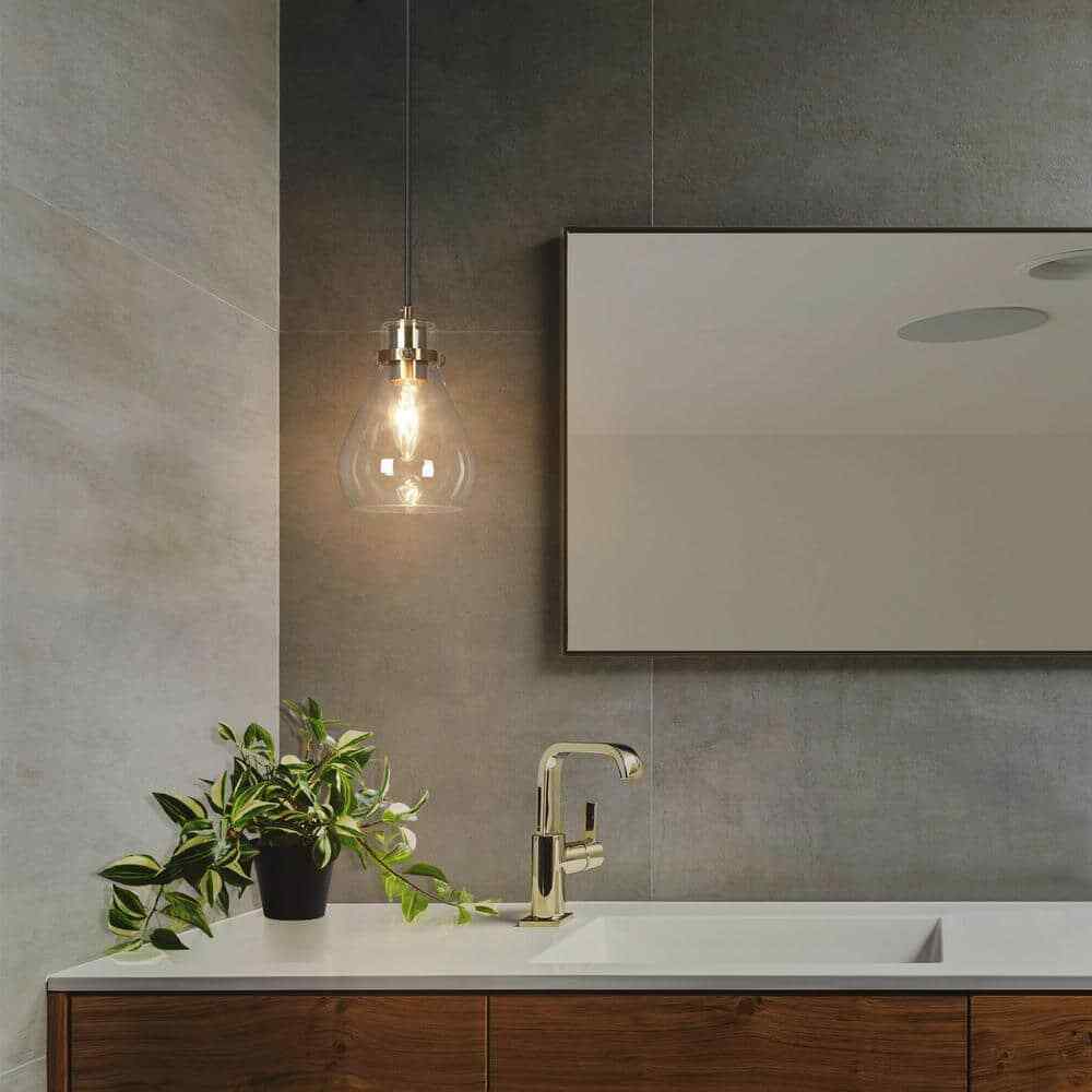 Uolfin Modern Teardrop Kitchen Island 1-Light Black and Brass Pendant Light