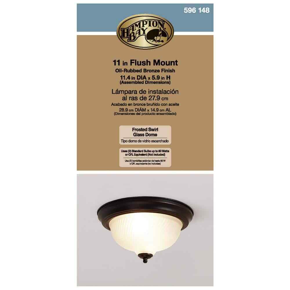 Hampton Bay 11 in. 2-Light Oil-Rubbed Bronze Flush Mount w/ Frosted Swirl Glass