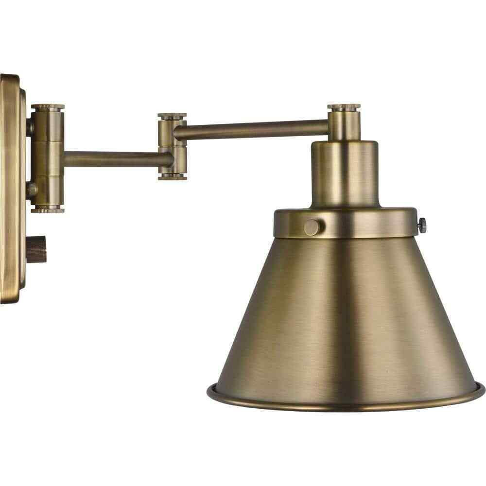 Progress Lighting Hinton Gold Vintage Brass Swing Arm Adjustable Wall Sconce