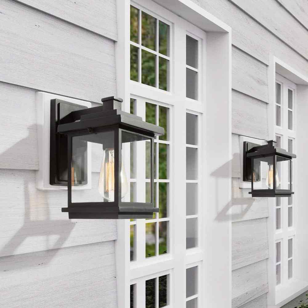 LNC Square 1-Light Black Outdoor Wall Lantern Sconce with Clear Glass Shade