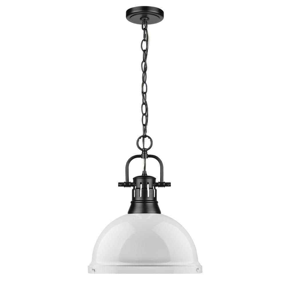 Golden Lighting Duncan 1-Light Black Pendant and Chain with White Shade