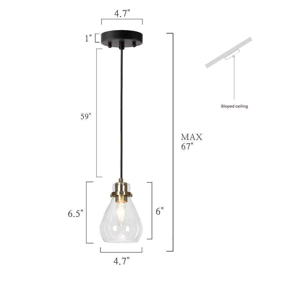 Uolfin Modern Teardrop Kitchen Island 1-Light Black and Brass Pendant Light