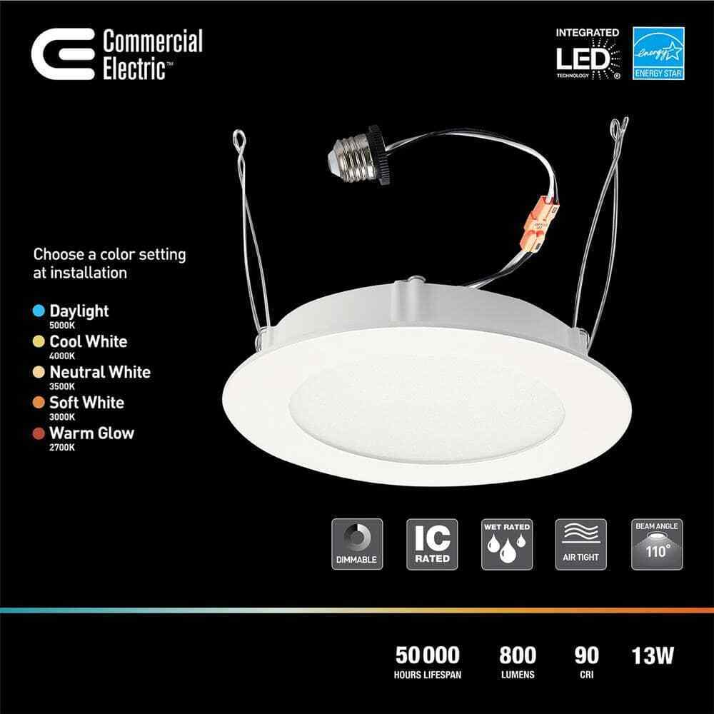 Commercial Electric 6 in. Integrated LED Retrofit White Recessed Light Trim