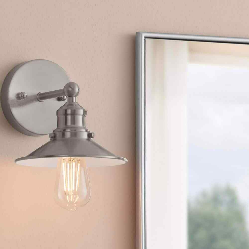 Hampton Bay Glenhurst 1-Light Brushed Nickel Indoor Wall Sconce w/ Metal Shade
