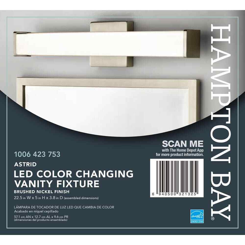 Hampton Bay Astrid 24 in. Brushed Nickel 5-CCT LED Bathroom Vanity Light Bar