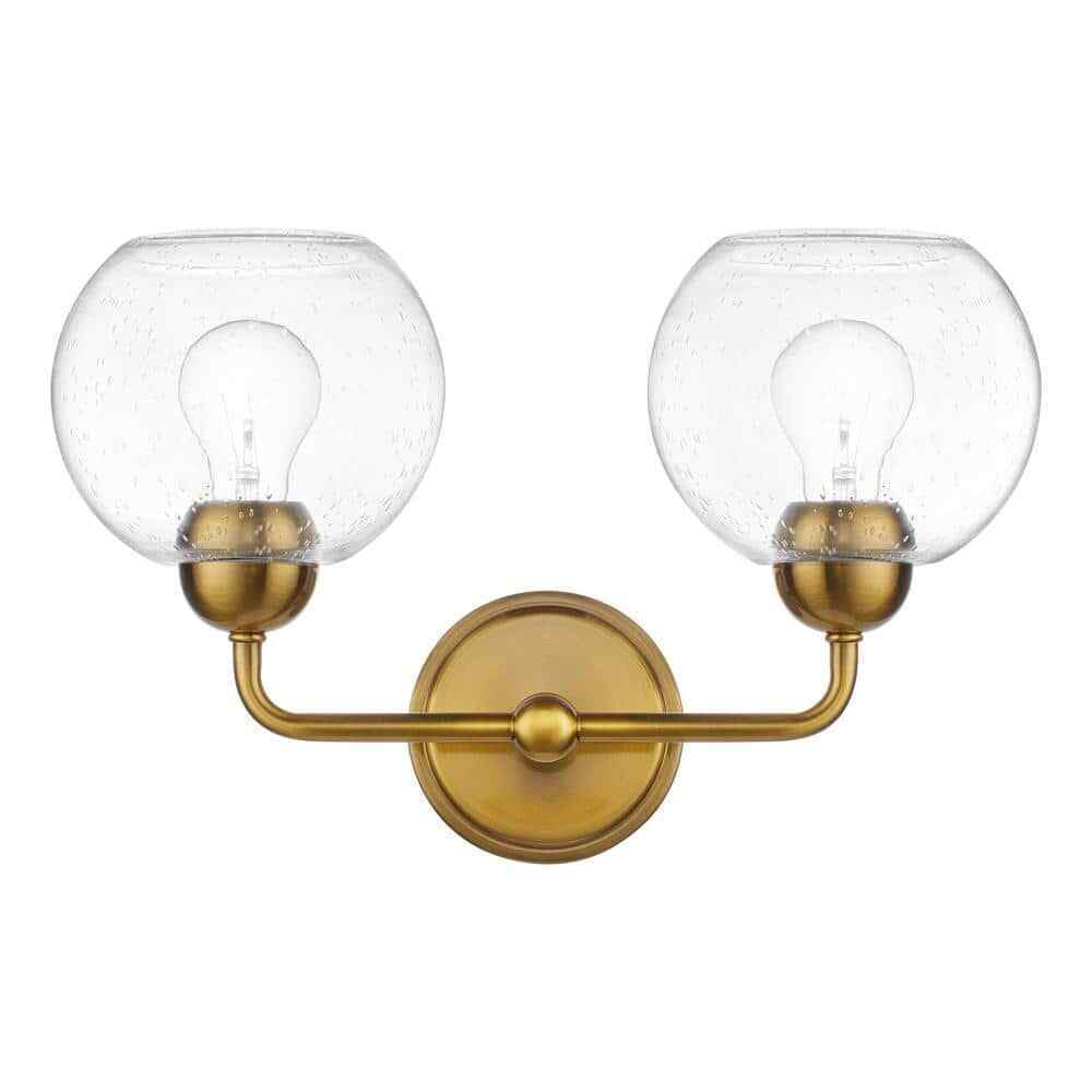 Home Decorators Jill 16 in. 2-Light Gold Vanity Light w/ Seeded Glass Shade