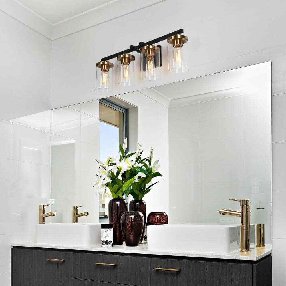 Zevni Black Vanity Light for Bathroom Modern Gold Wall Light Clear Glass Shades