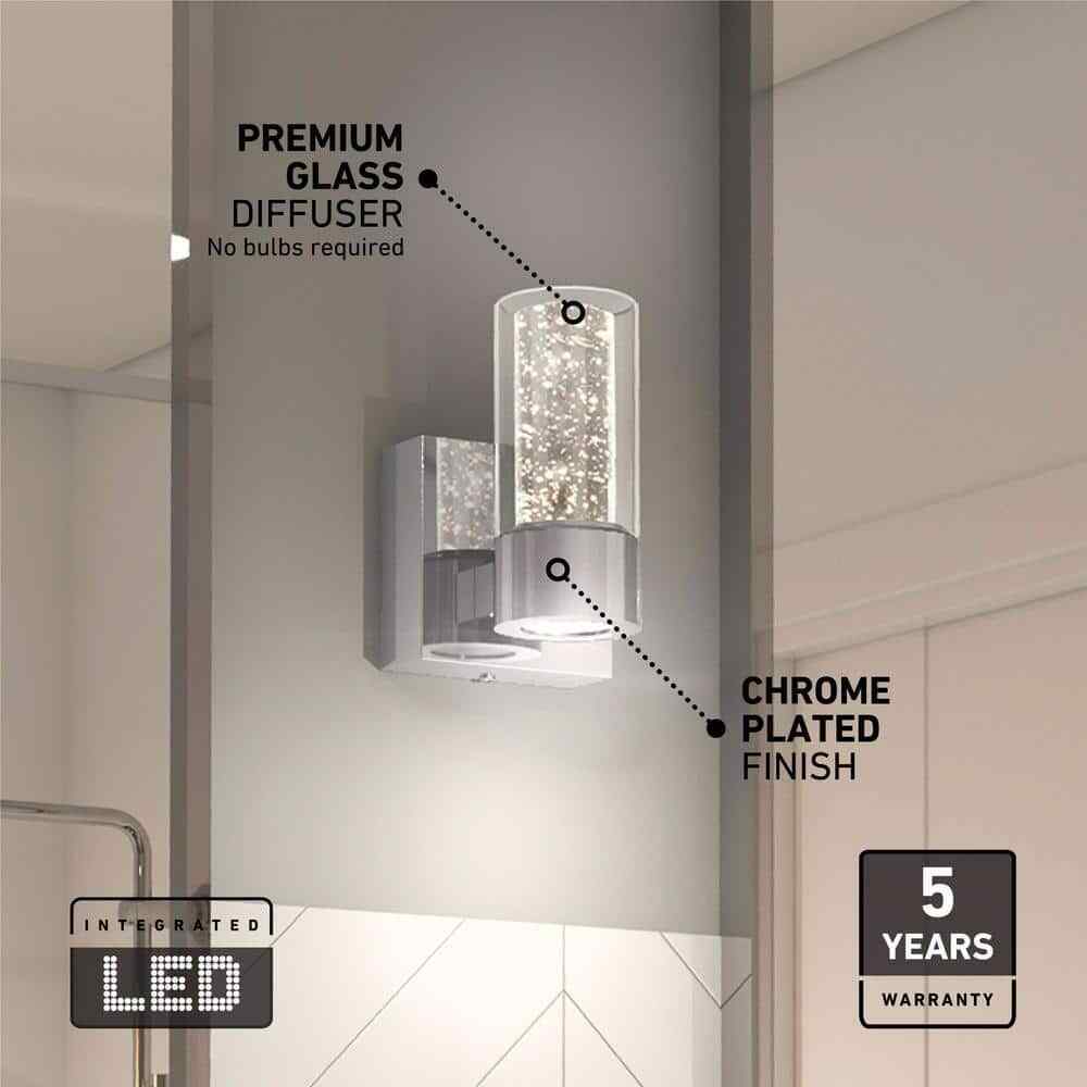 Artika Essence 4.3 in. 1-Light Chrome LED Wall Sconce Light Fixture for Bathroom