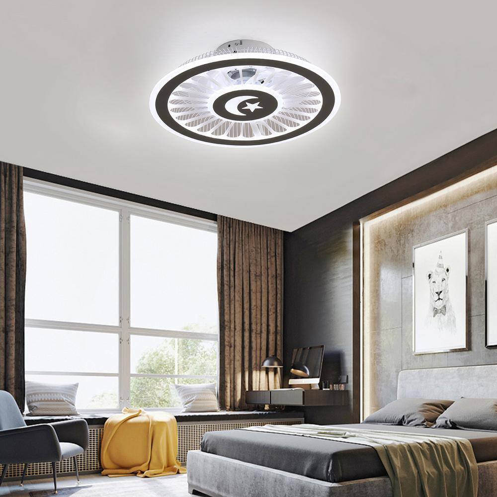 OUKANING 18 in. Gray Modern Simple Style Indoor LED Semi Flush Mount Ceiling Fan