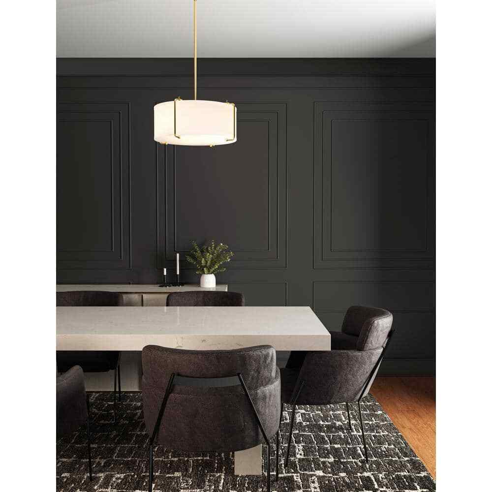 Home Decorators Brookley 4-Light Brushed Gold Pendant w/ White Fabric Shade