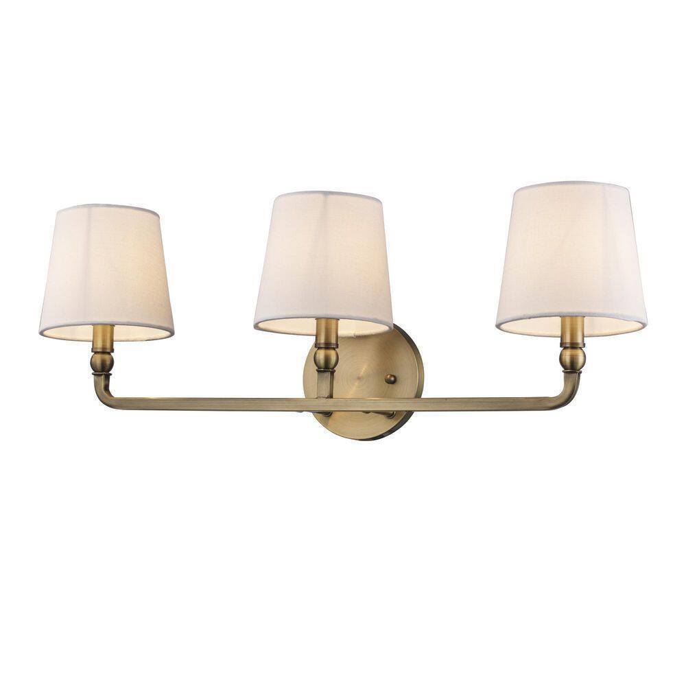 Hampton Bay Canterwood Brass Bathroom Vanity Light Fixture w/ Fabric Shades