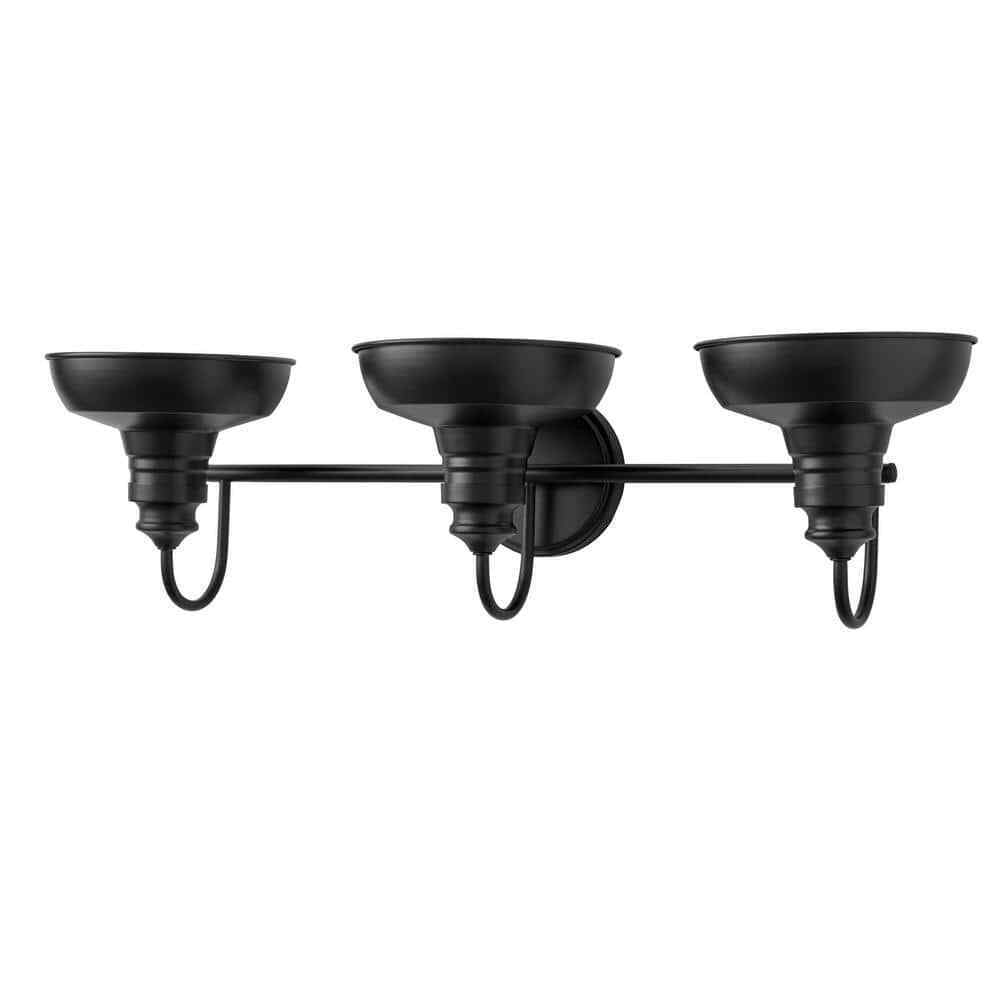 Hampton Bay 29 in. Elmcroft 3-Light Matte Black Vanity Light w/ Metal Shades