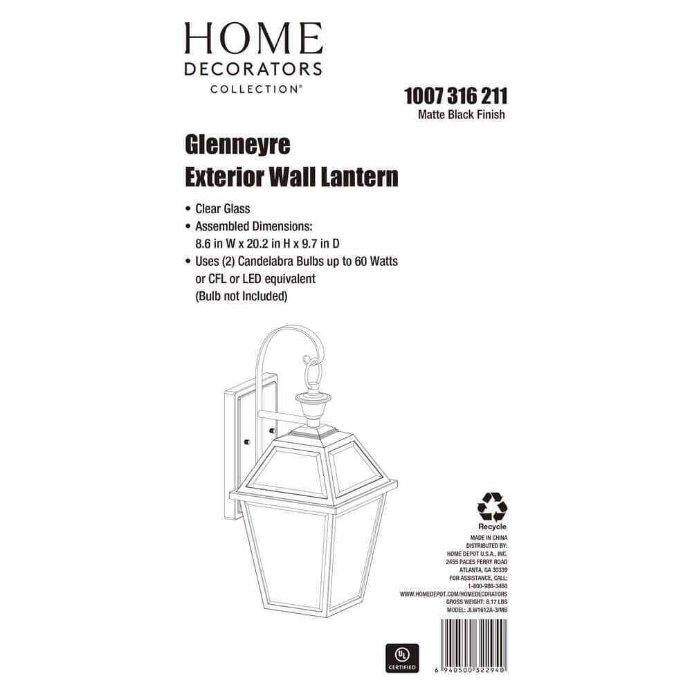 Glenneyre 20.25 in. Matte Black French Quarter Gas Style Outdoor Wall Lantern