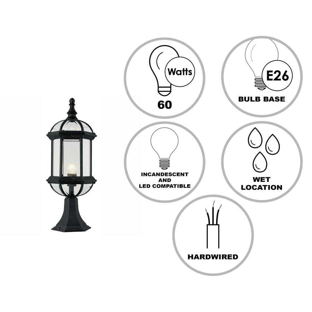 Bel Air Lighting Wentworth 1-Light Black Outdoor Lamp Post Lantern Mount