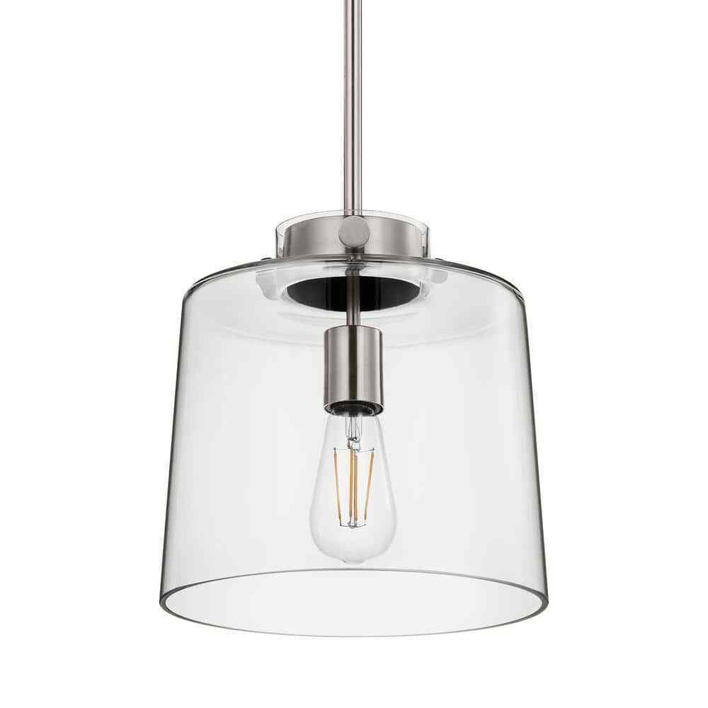 Hampton Bay Mullins 10 in. 1-Light Brushed Nickel Pendant Hanging Light