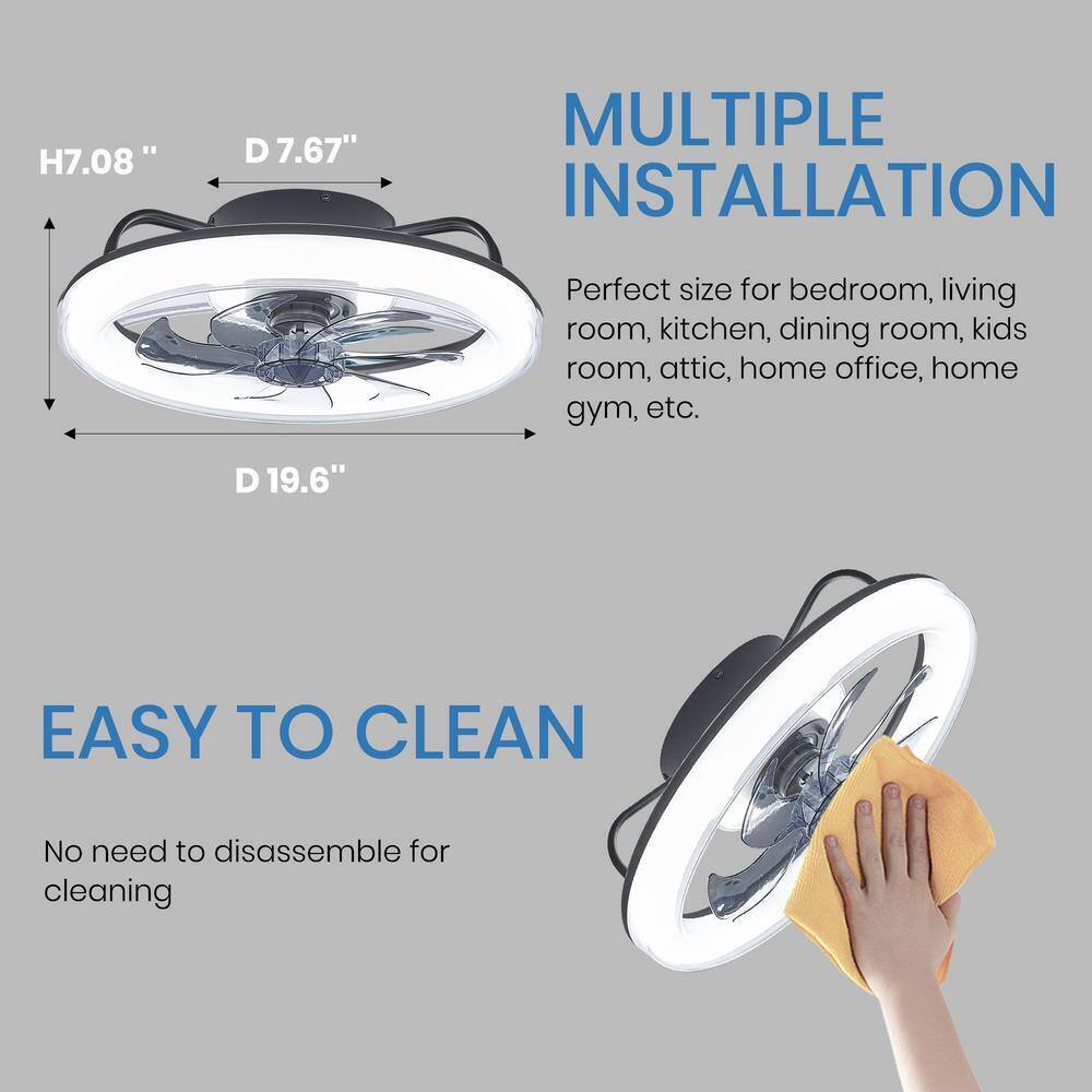 ANTOINE 20 in. Indoor Black Ceiling Fan w/ LED Dimmable Light Low Profile Flush