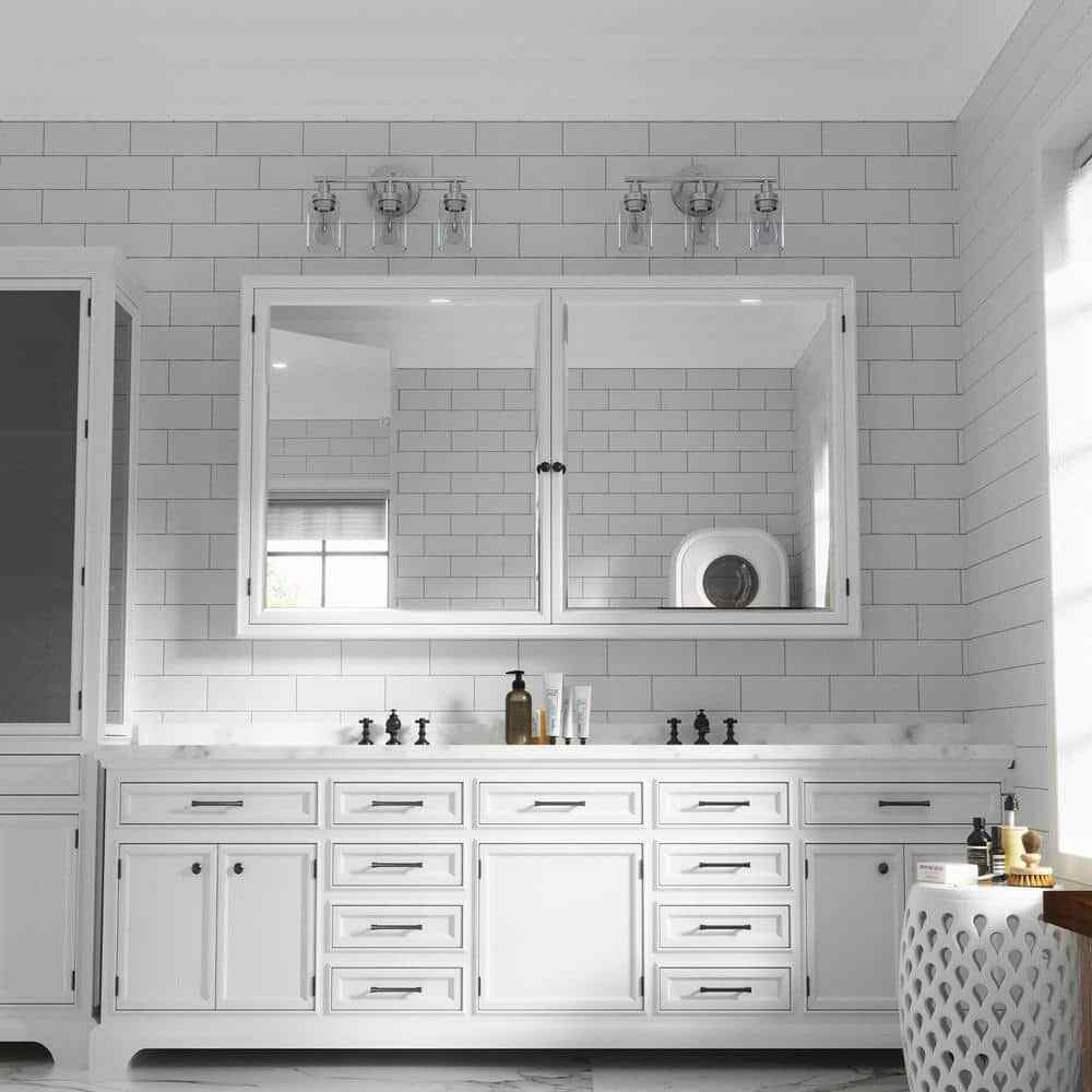 Merra 17 in. 3-Light Modern Brushed Nickel Vanity-Light with Clear Glass Shade