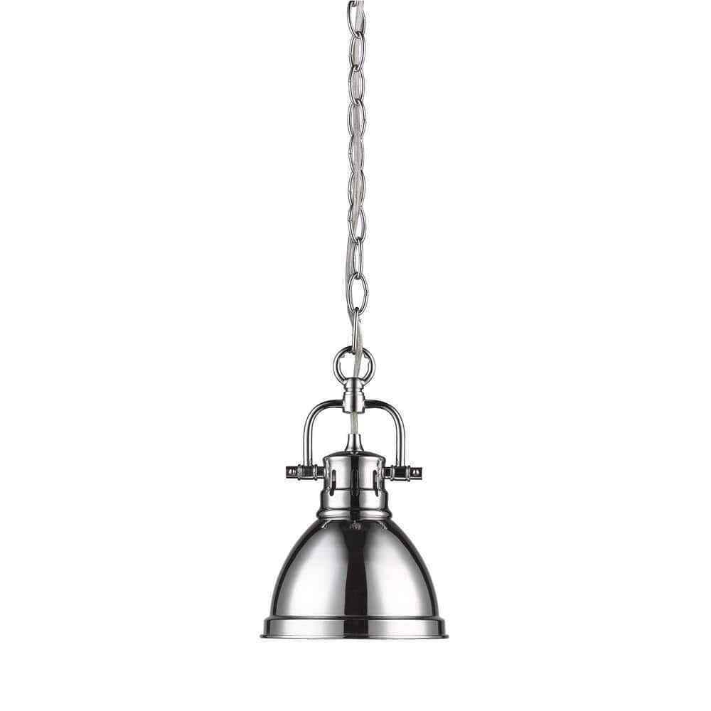 Golden Lighting Duncan 1-Light Chrome Mini Pendant with Chrome Shade (Chain)