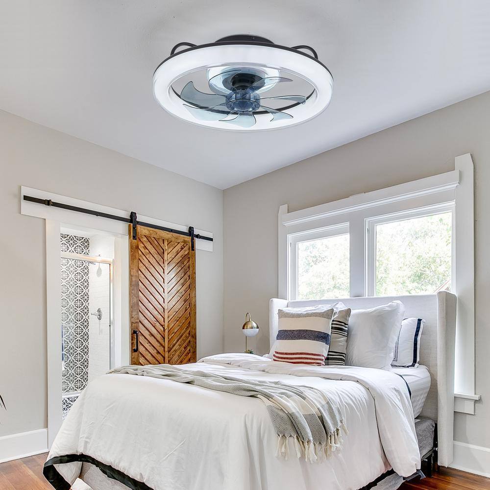 ANTOINE 20 in. Indoor Black Ceiling Fan w/ LED Dimmable Light Low Profile Flush