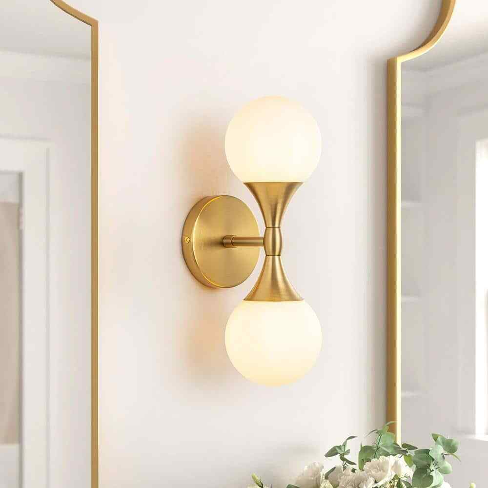 RRTYO North Gold Bubble Modern Up and Down Wall Sconce w/ Opal Glass Globe Shade