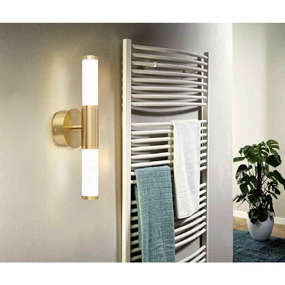 Eglo Palmera Brushed Gold LED Bathroom Vanity Light with Etched Glass Shades