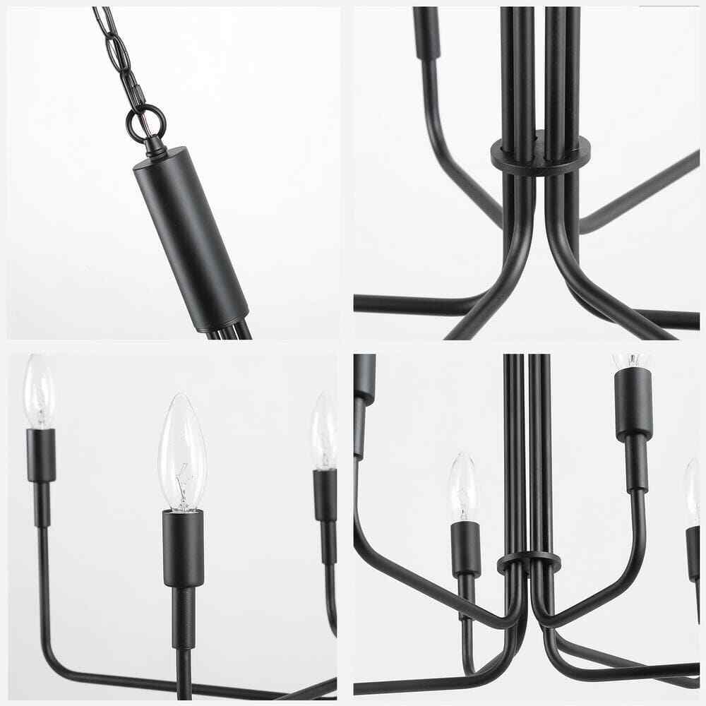 LALUZ Modern Black Candlestick Oblong Farmhouse Irregular Pendant, 6 Light