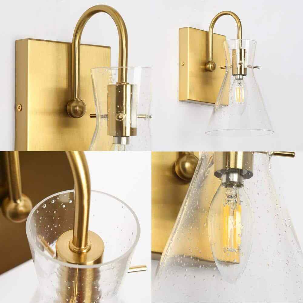Uolfin Modern Funnel 1-Light Gold Bathroom Vanity Light Dome Wall Mount Sconce