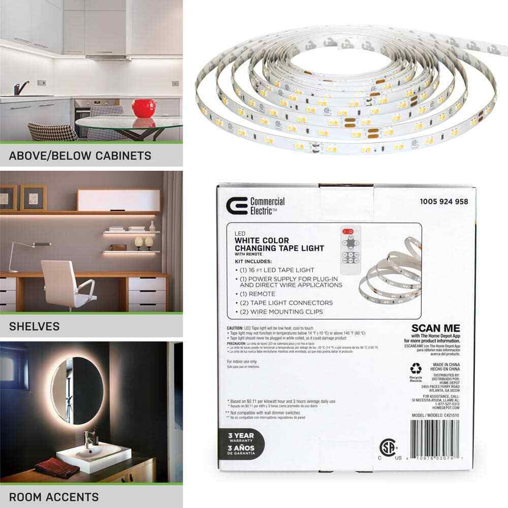 Commercial Electric 16 ft. LED Tunable White Tape Light Kit- Under Cabinet Light