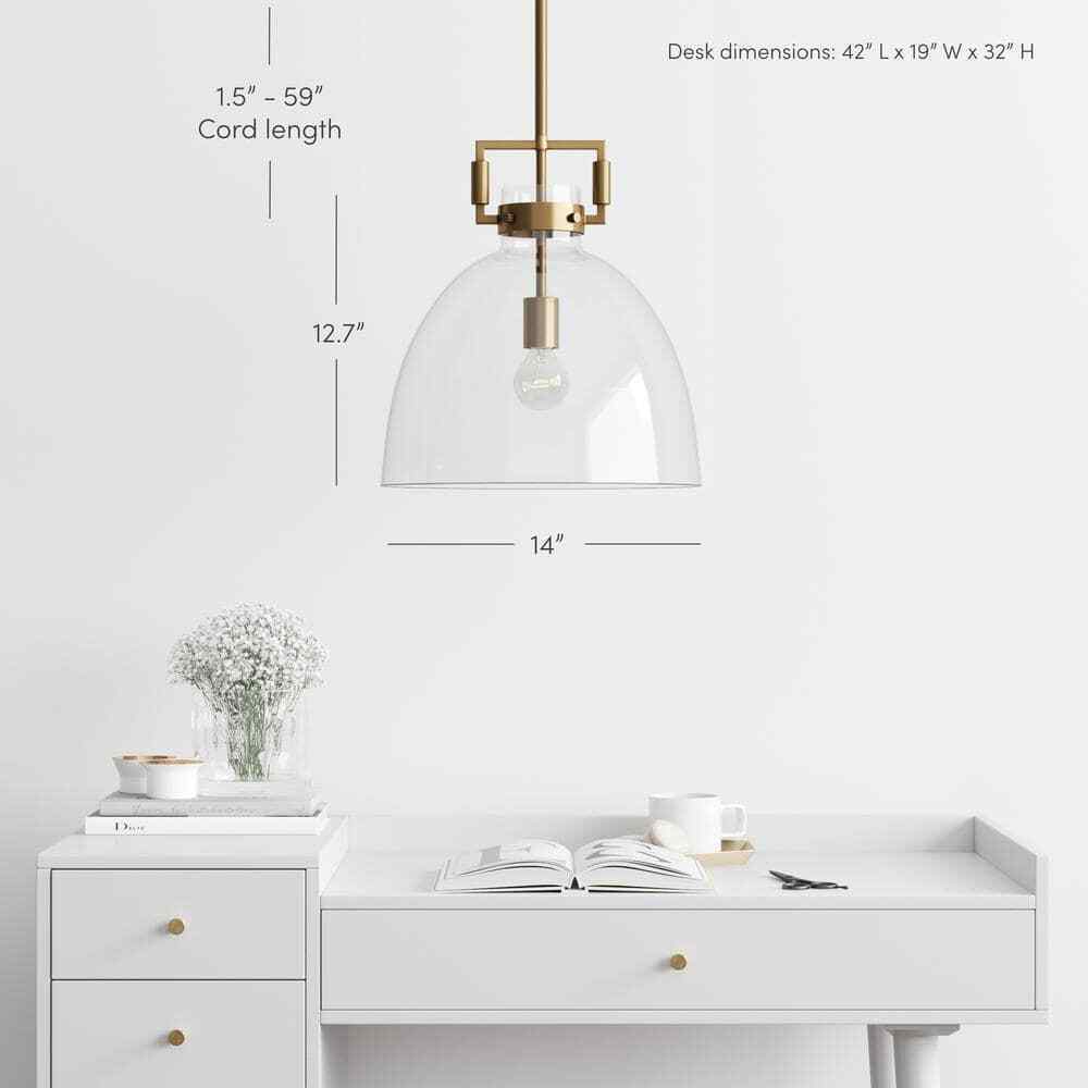 Nathan James Leigh Gold Indoor Ceiling Hanging Pendant Light w/ Clear Glass