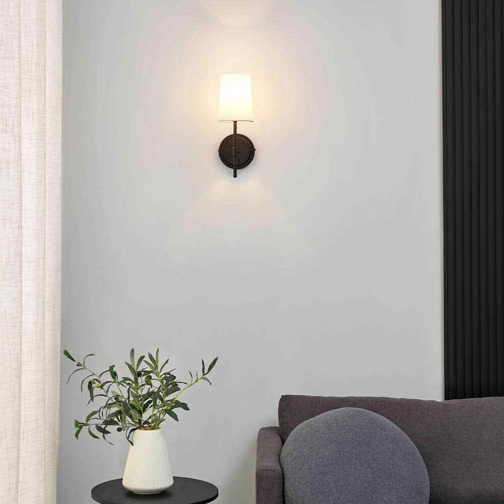 Hampton Bay Ridgeway 1-Light Matte Black Wall Sconce with LED Bulb T20