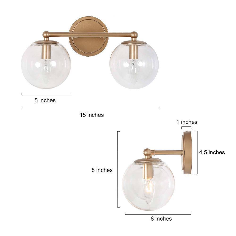Uolfin Modern Globe Bathroom 2-Light Brass Gold Round Wall Sconce Light
