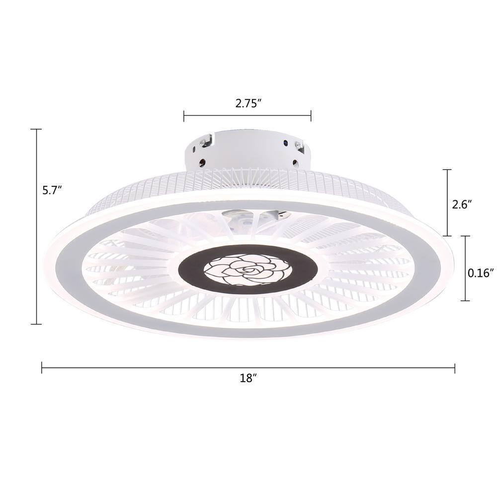 OUKANING 18 in White Modern Simple Style Indoor LED Semi Flush Mount Ceiling Fan