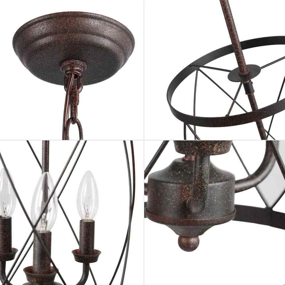 LNC Farmhouse Chandelier Bronze Industrial 3-Light Drum Candlestick Chandelier