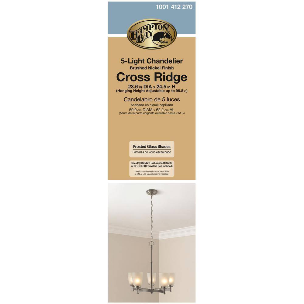 Hampton Bay 5-Light Brushed Nickel Chandelier with Frosted Glass Shades
