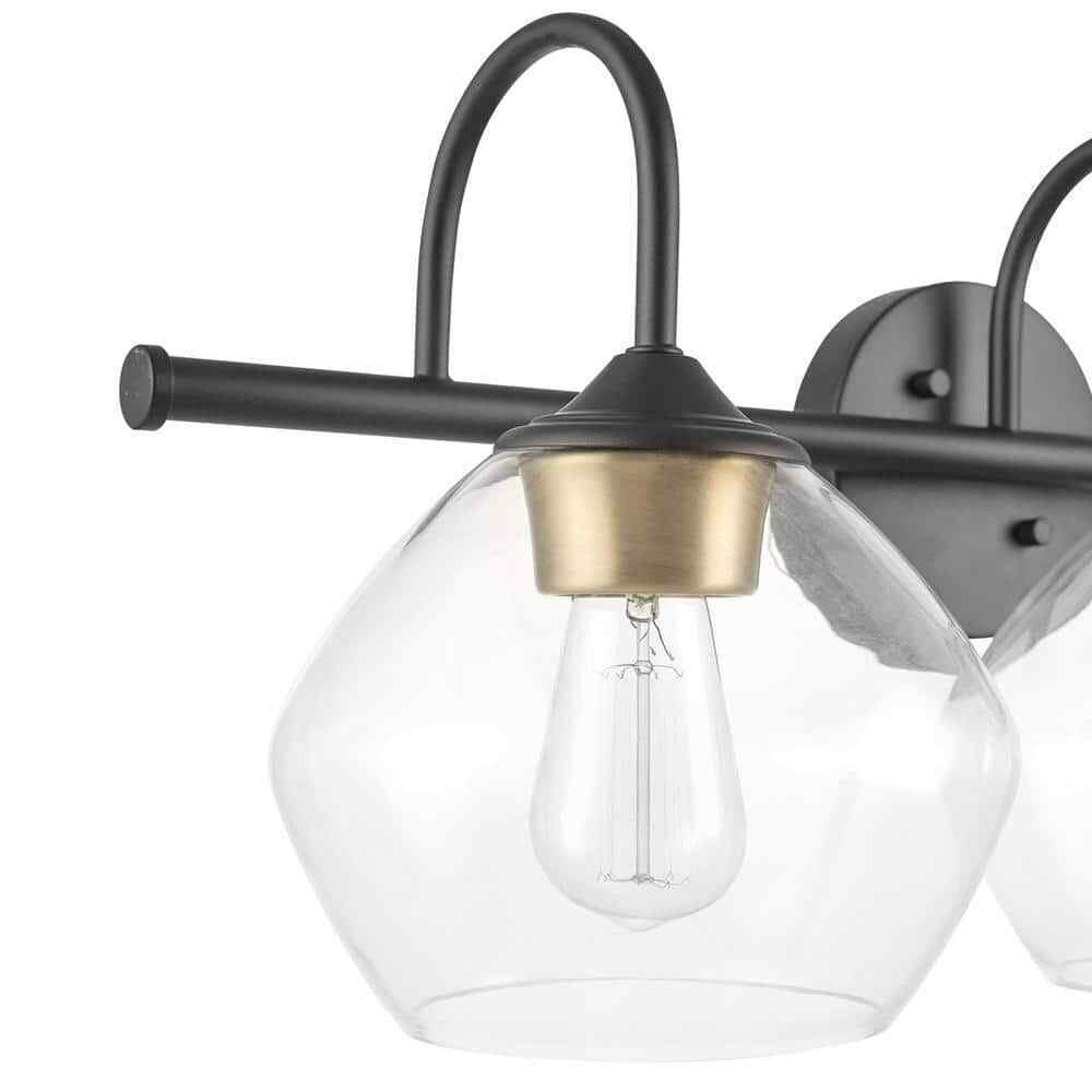 Globe Harrow 26.3 in. 3-Light Dark Bronze Vanity w/Brass Accents and Clear Glass