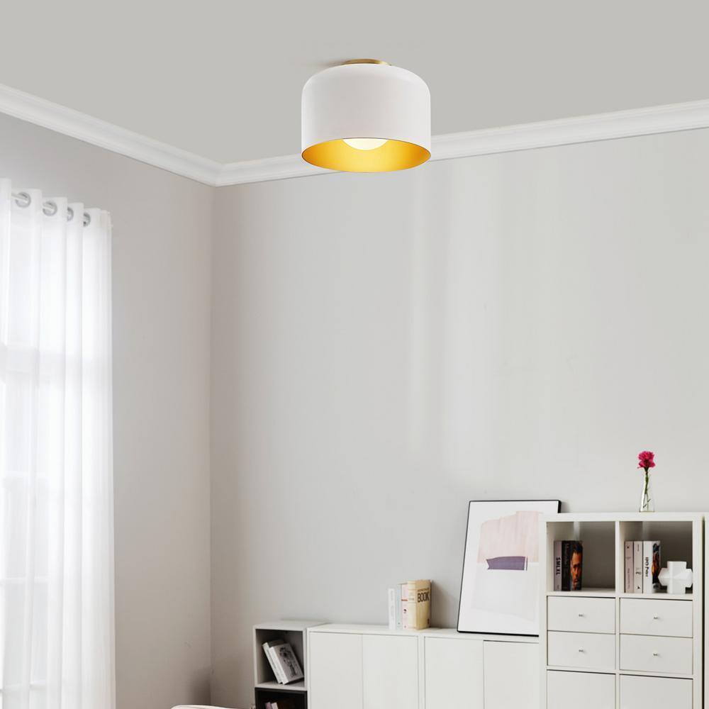 Globe Electric Matte White Flush Mount w/ Inner Frosted Glass Shade