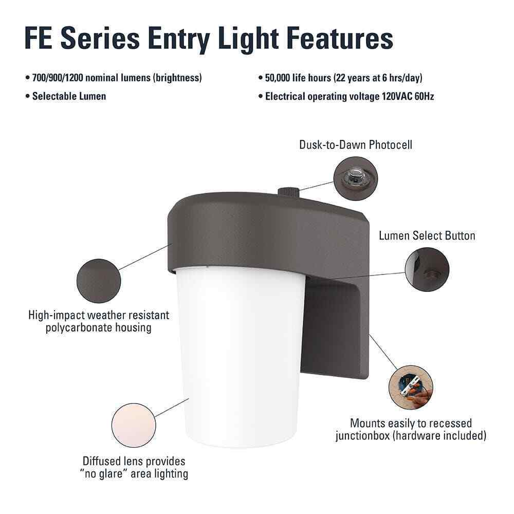 HALO FE 1-Light Bronze LED Outdoor Lantern Sconce with Dusk to Dawn FE12S40FDB