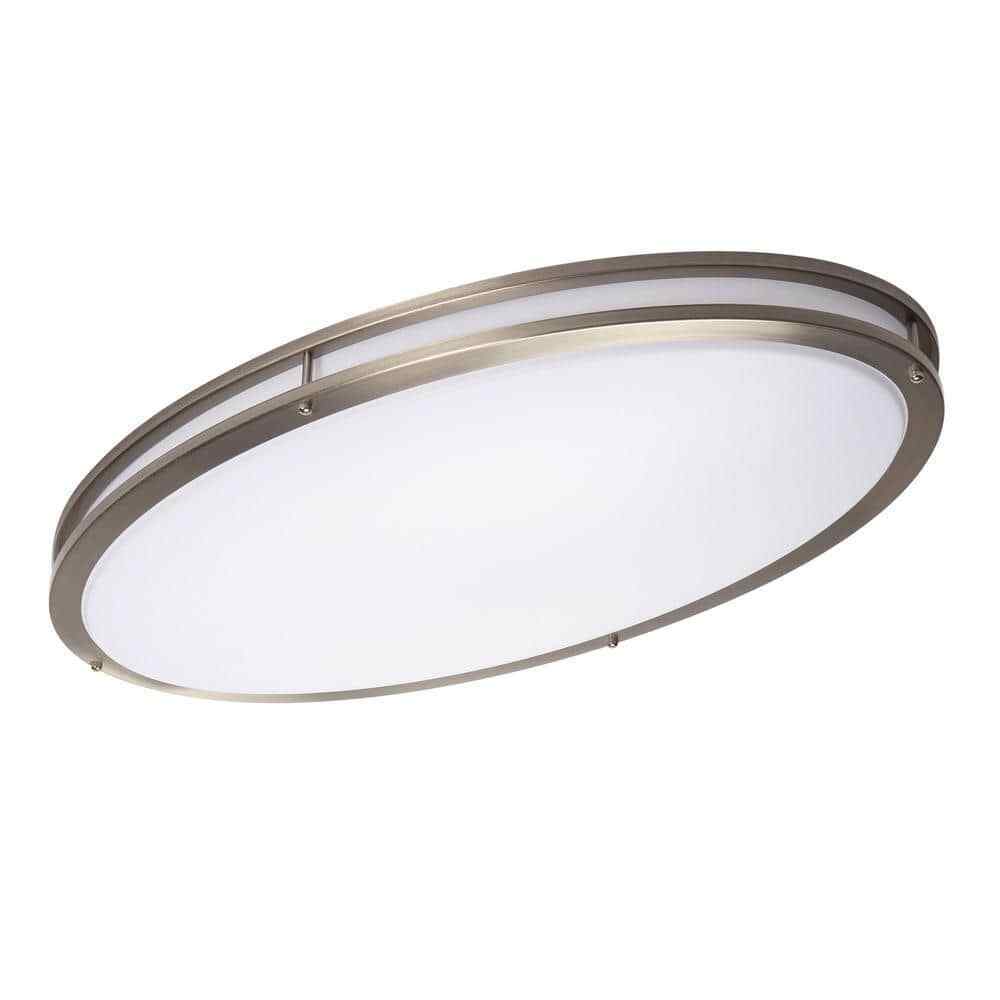 Hampton Bay 32 in. Oval 1-Light Brushed Nickel Dimmable LED Flush Mount